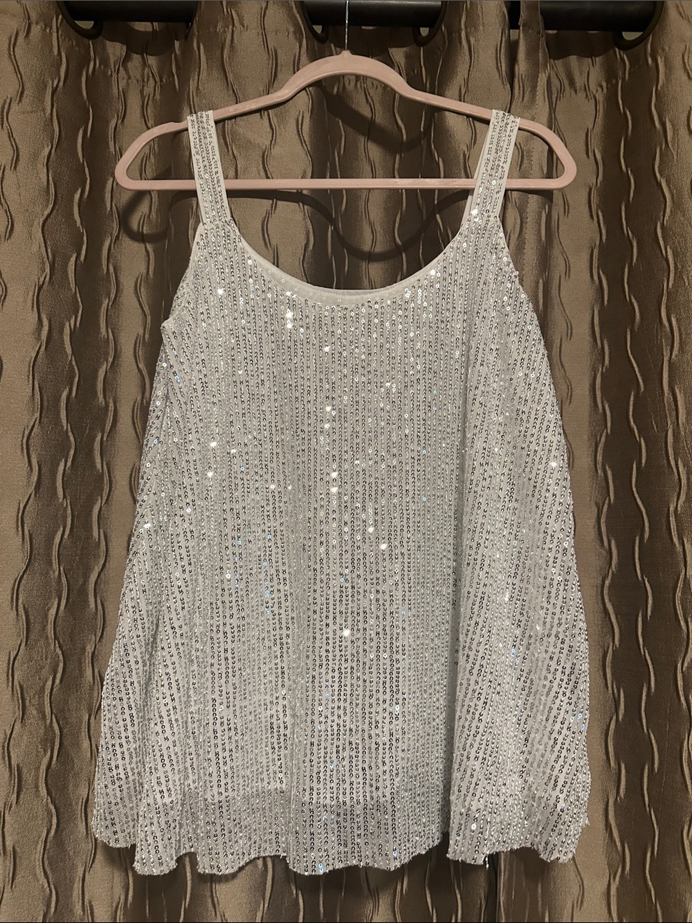Silver Sequin Tank Top - Women's Sparkle Camisole - Picture 1 of 2